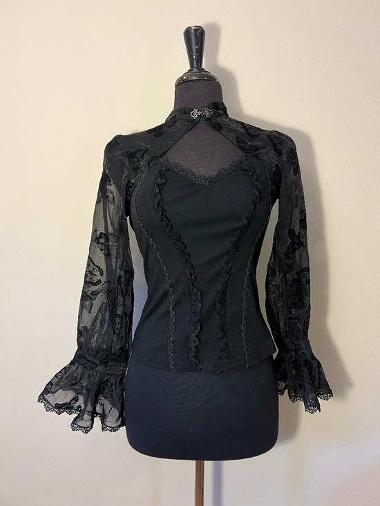Dark In Love Tops - Dark in Love Gothic Victorian Butterfly Print Blouse